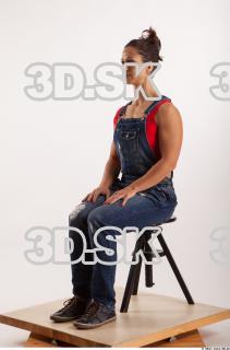 Sitting pose blue jeans red singlet of Rebecca 0008